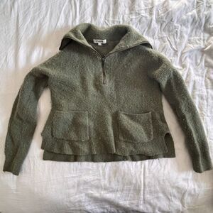 Madewell Green Wool Zip-Up Sweater – Kangaroo Pocket, Size M